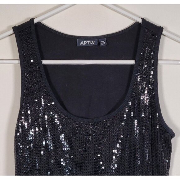 Apt 9 Shirt Women Petite Medium Black Tank Flashy Sequin Scoop Neck - Picture 2 of 6